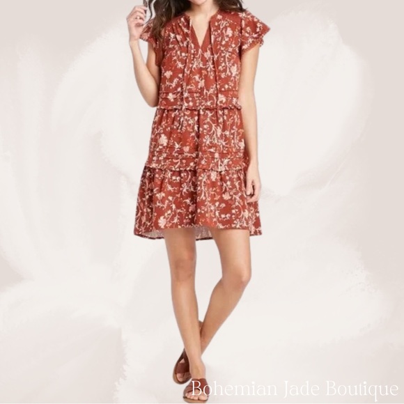 Knox Rose Dresses & Skirts - Knox Rose Rust Floral Tiered Babydoll Dress Medium